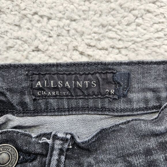 Allsaints Cigarette Jeans Womens‎ Size 28 Black Denim Skinny Button Fly - Picture 7 of 11